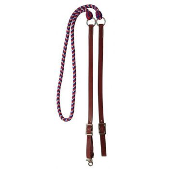 Showman Braided Red, White, and Blue nylon and leather contest reins
