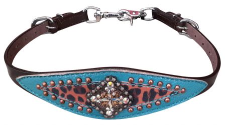Showman Cheetah print and Turquoise wither strap with concho and copper beading