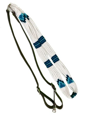 Showman Corded Leather Contest&#47;Roping Rein with Buckles - white and teal
