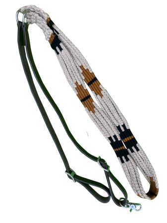 Showman Corded Leather Contest&#47;Roping Rein with Buckles - white and brown