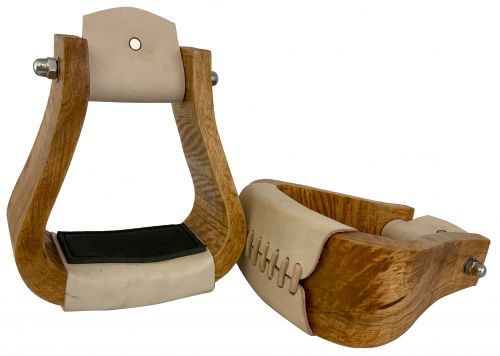 Showman Curved wooden stirrup with light leather tread and rubber grip foot pad