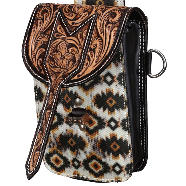 Showman Single Pommel Saddle Bag - Aztec Sunstone & Floral Tooled #2