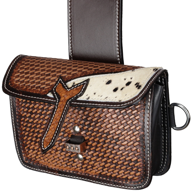 Showman Single Pommel Saddle Bag - Hair-On & Basketweave #2