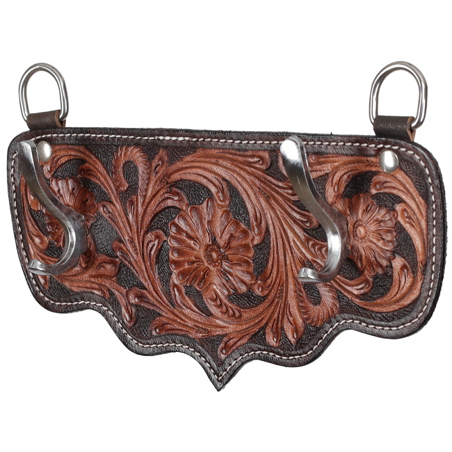 Showman Dark Floral Tooled Leather Wall Hook Rack - Single Hooks #2