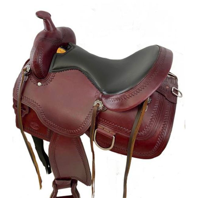 Circle S Trail Saddle with Wave Tooled Border - 16, 17 Inch #2