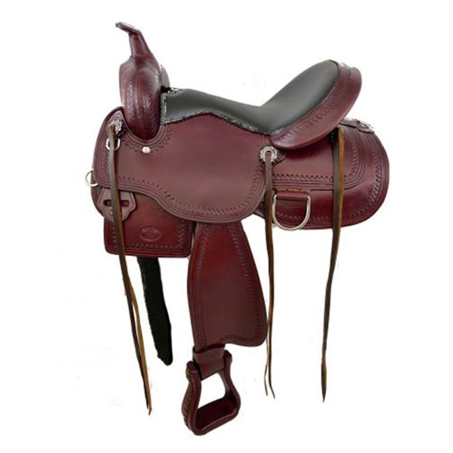 Circle S Trail Saddle with Wave Tooled Border - 16, 17 Inch
