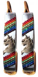 Showman Pony/Youth polished aluminum stirrup with unicorn concho and rainbow crystal rhinestone stones