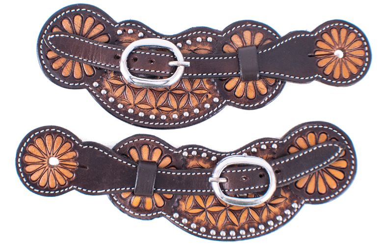 Showman Ladies size floral tooled medium leather spur straps