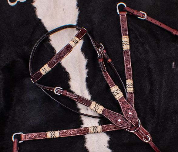 Showman Browband Rawhide Braided Headstall and Breast collar Set #2