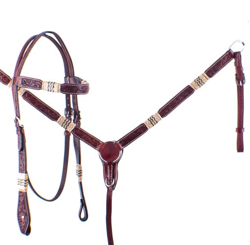 Showman Browband Rawhide Braided Headstall and Breast collar Set
