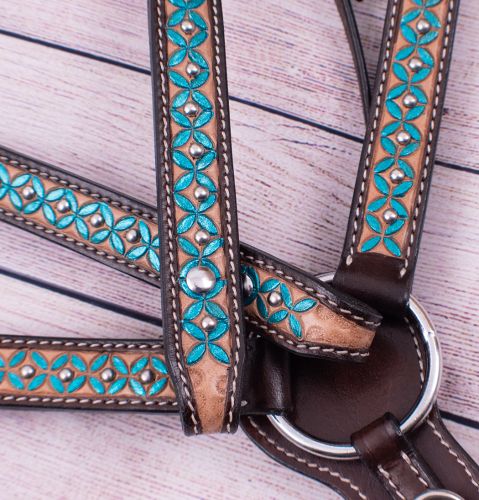 Showman Hand Painted Turquoise Floral Painted Headstall and Breast Collar Set #3