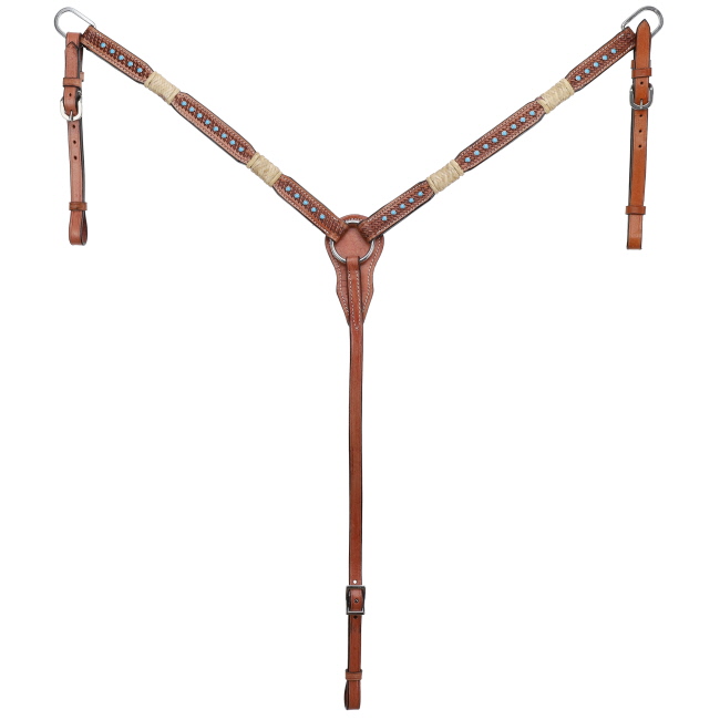 Showman Rawhide Braided Headstall and Breastcollar Set with Turquoise Studs #3