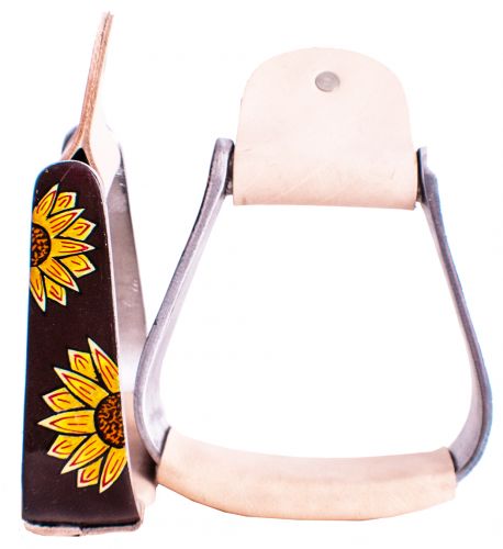 Showman Pony&#47;Youth polished aluminum stirrup with sunflower design