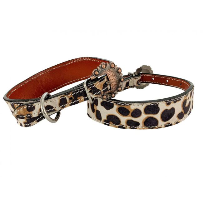 Showman Couture Leopard Print Genuine Leather Dog Collar
