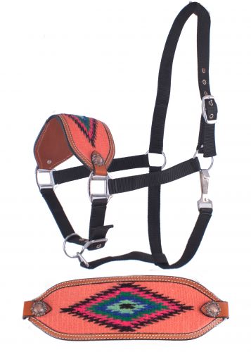 Showman  Adjustable nylon bronc halter with a embroidered pink noseband