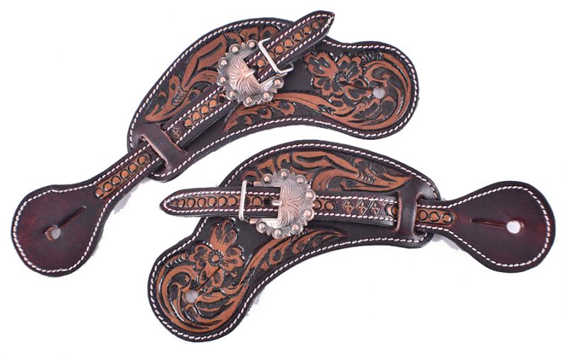 Showman Ladies size floral tooled leather spur straps