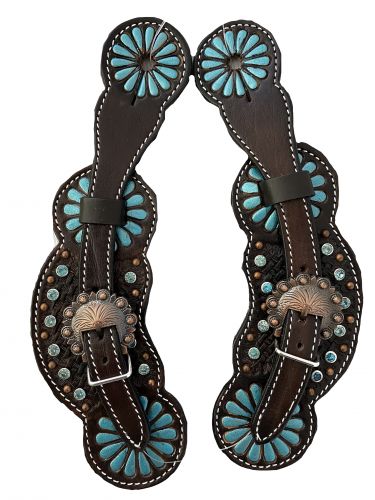 Showman Ladies Metallic painted turquoise spur straps