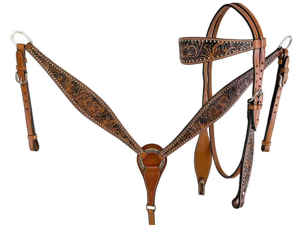 Shiloh Stables and Tack Showman ® Floral tooled design browband bridle