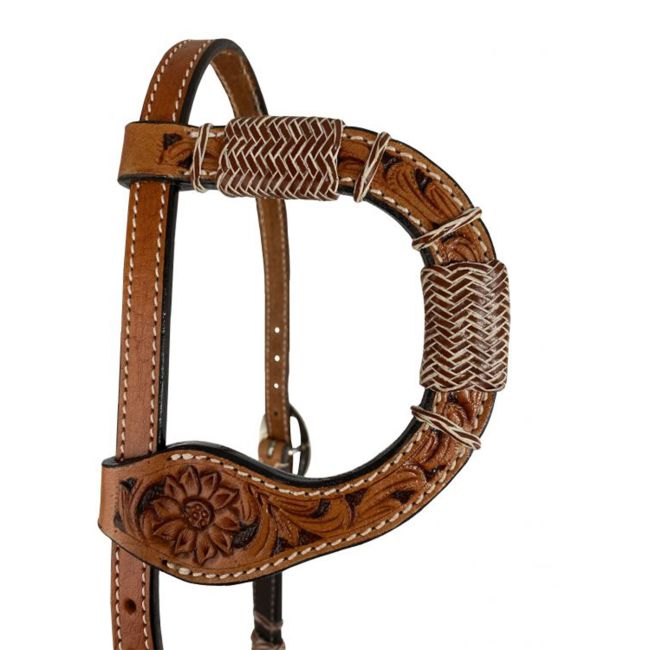 Showman Floral Tooled One Ear Rawhide Accent Leather Headstall #2