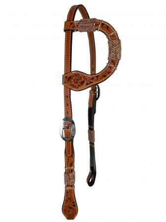 Showman Floral Tooled One Ear Rawhide Accent Leather Headstall