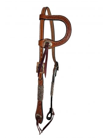 Showman Floral Tooled One Ear Rawhide Laced Leather Headstall