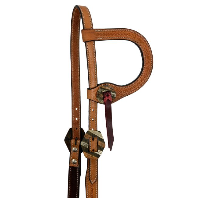 Showman One Ear Light Oiled Headstall with Square Tooling #2