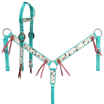 Showman Speckled Teal Nylon One Ear Headstall and Breastcollar Set