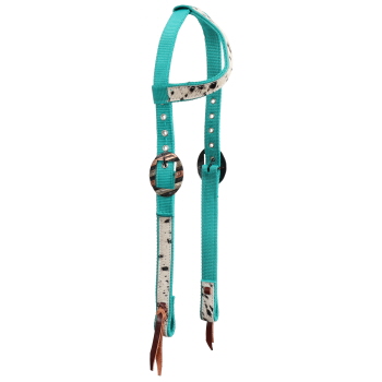 NRS Turquoise Buckstitch Chocolate Roughtout Slip Ear Headstall N/A Horse