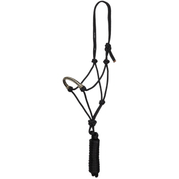 Showman Cowboy Knot Halter with Rawhide Nose - Natural & Black