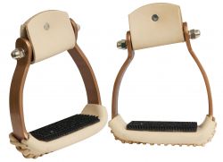 Showman  Angled Copper Colored Aluminum Stirrups with Rubber Grip Tread