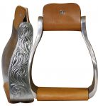 Showman Aluminum engraved off set stirrups. 3" neck, 5" wide and 2.25" tread