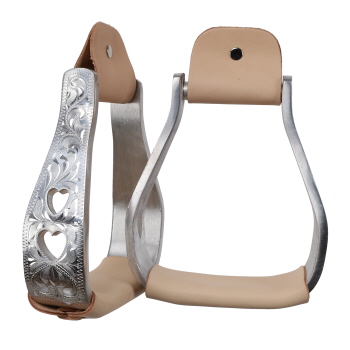 Showman ﻿Aluminum Polished Engraved Stirrups with Heart Cut Outs