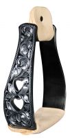 Showman Black Aluminum Stirrups With Silver Engraving And Cut Out Hearts Designs
