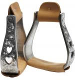 Showman ﻿aluminum polished engraved stirrups with cut out heart design
