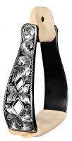 Showman Black Aluminum Engraved Silver Stirrup With Cut Out Diamonds