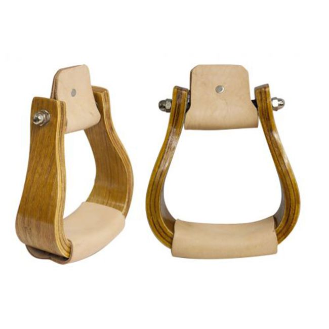Showman Curved Wooden Stirrup with Smooth Leather Tread