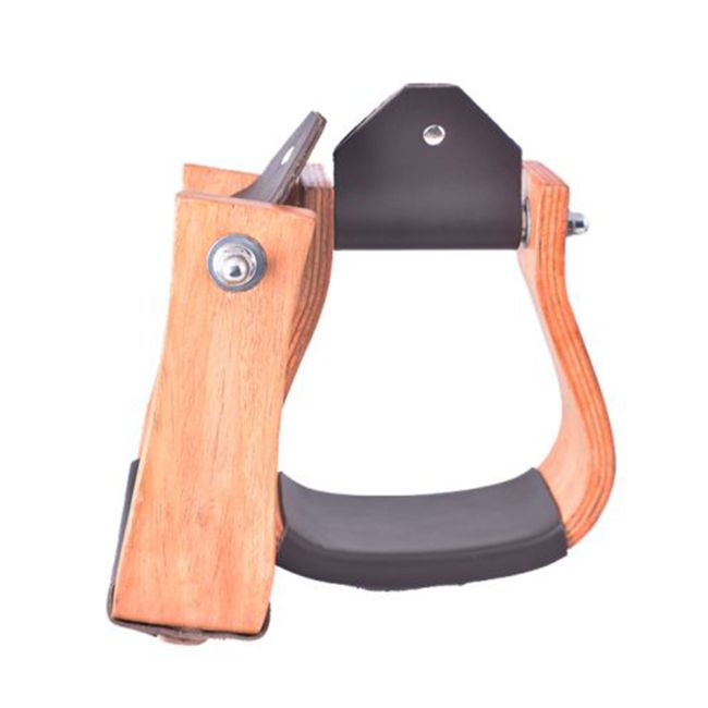 Showman Curved Ashwood Wooden Stirrup with Leather Tread #2