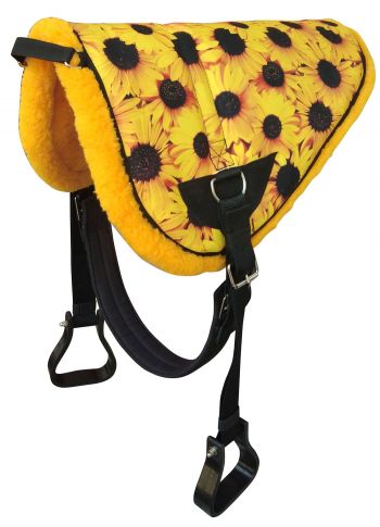 Showman Sunflower design bareback saddle pad with yellow kodel fleece bottom