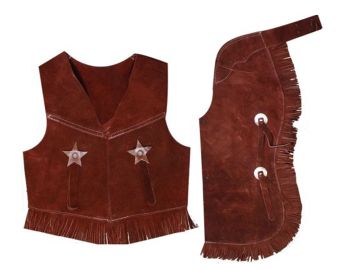 Kid's size suede leather chap and vest outfit with fringe #3