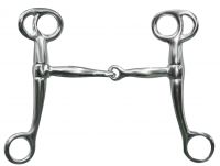 Showman chrome plated tom thumb bit with 6.25" cheeks. Chrome plated 5" broken mouth piece