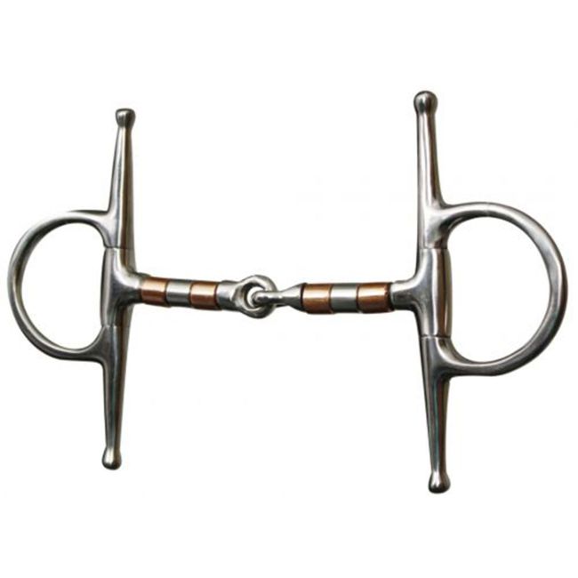 Showman stainless steel full cheek snaffle. 5" mouth with copper and stainless steel rollers and 5 7&#47;8" cheek with 2 1&#47;2" ring