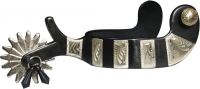 Showman Black Steel Jingle Bob Spur with Engraved Silver Accents