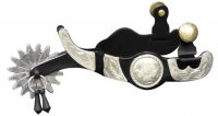 Showman Black Steel Jingle Bob Spur with Silver Engraved Accents