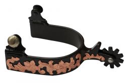 Showman Brown steel spur with rose gold engraved overlay