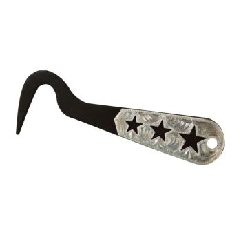 Showman Three star brown steel silver engraved hoof pick. Measures 6" long