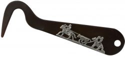 Showman Team roping brown steel silver engraved hoof pick. Measures 6" long