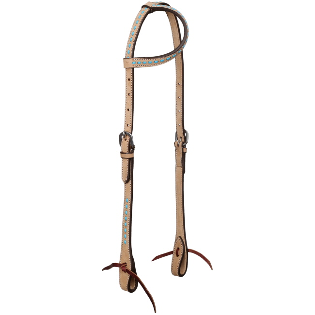 Showman Stockyard Argentina Cow Leather One Ear Headstall and Breastcollar Set - Teal #2