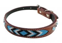 Showman Couture Genuine medium leather dog collar turquoise beaded inlay