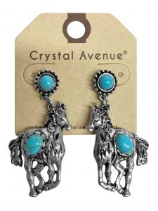 Running Horse Earrings with Turquoise Stone Accent