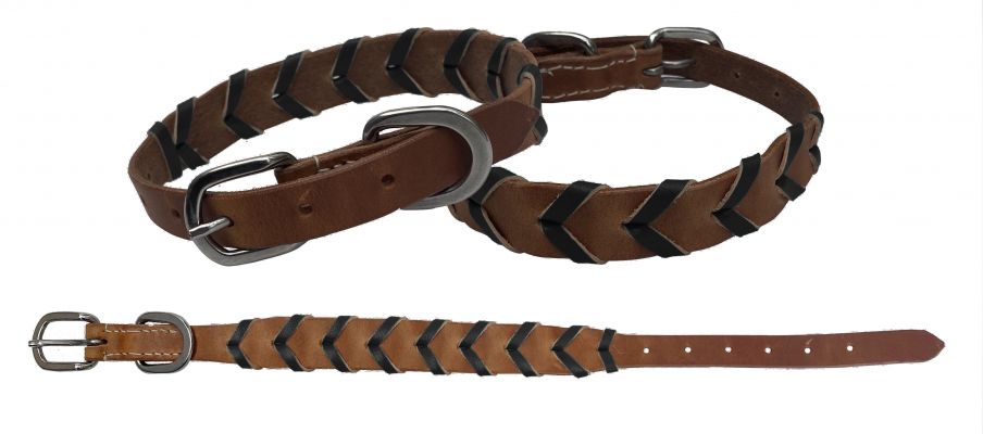 Showman Couture Genuine leather 1" dog collar with braided leather color accent #3